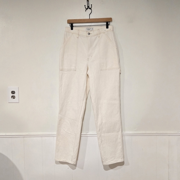 Abercrombie & Fitch 90s Straight Carpenter Cargo Jeans Curve Love White 30 Long - Picture 4 of 7